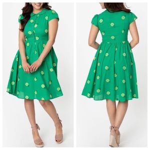 Voodoo Vixen Cotton Pineapple Embroidered Button Front Pillipa Swing Dre…